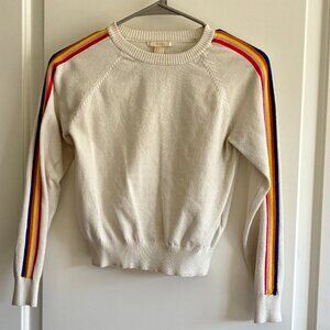 Forever 21 Size S Slightly Cropped Off White Sweater with Rainbow Sleeve Detail